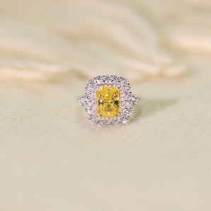 3.0CT Rectangle Yellow CZ Ring