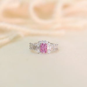 1.0CT Rectangle Pink CZ Ring