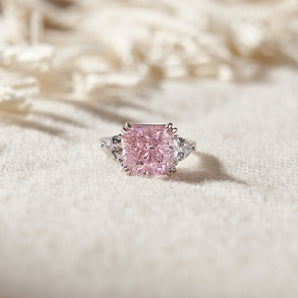 5.0CT Square Pink CZ Ring